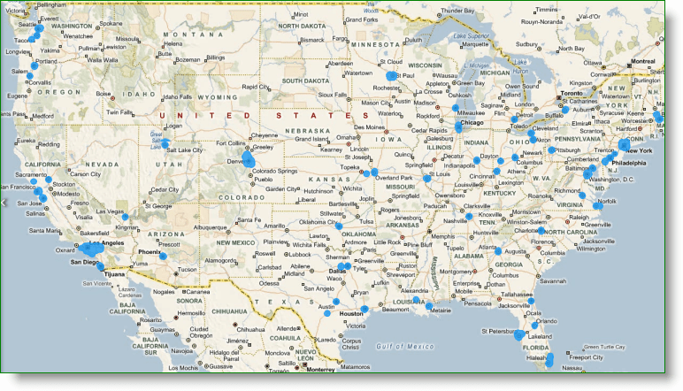 Bing Maps StreetSide US Pokrivenost