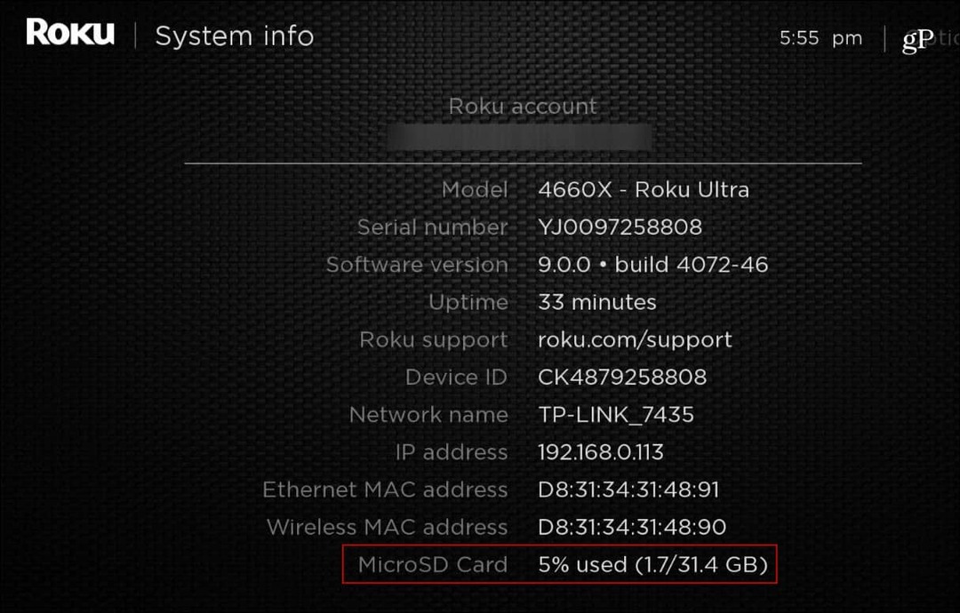 Informacije o sustavu Roku_Ultra MicroSD kartice