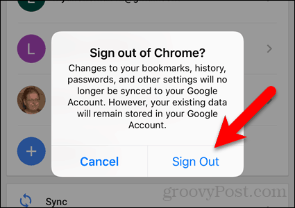 Dodirnite Odjava u dijaloškom okviru za potvrdu na iOS-u