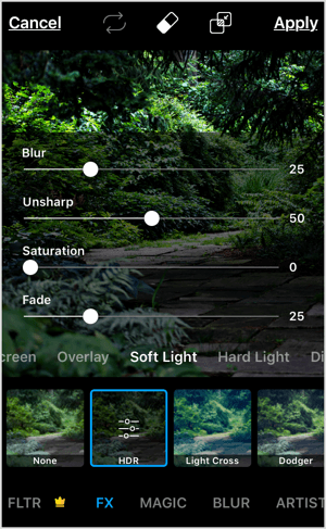 Prilagodite intenzitet efekta u mobilnim aplikacijama poput PicsArta.