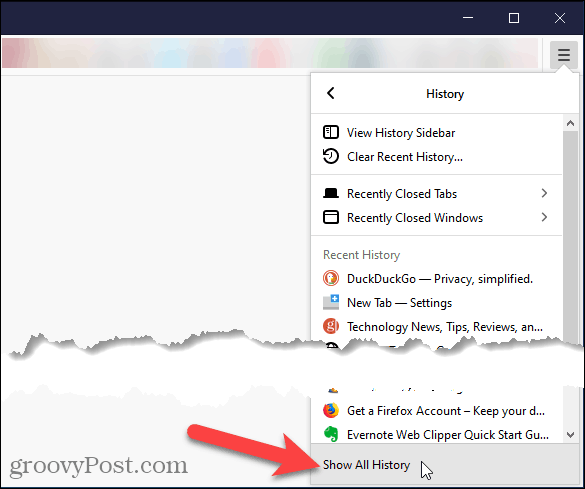 Odaberite Prikaži svu povijest u Firefoxu