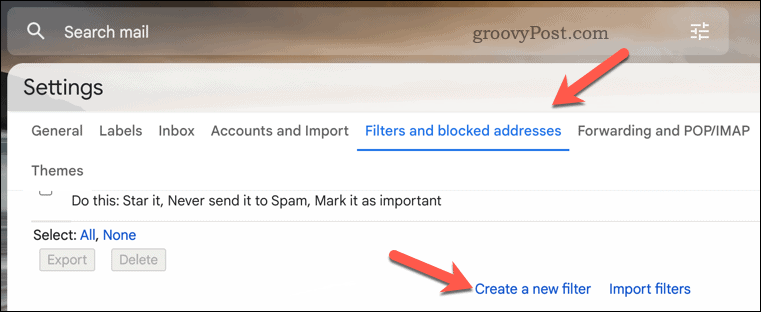 Napravite Gmail filter