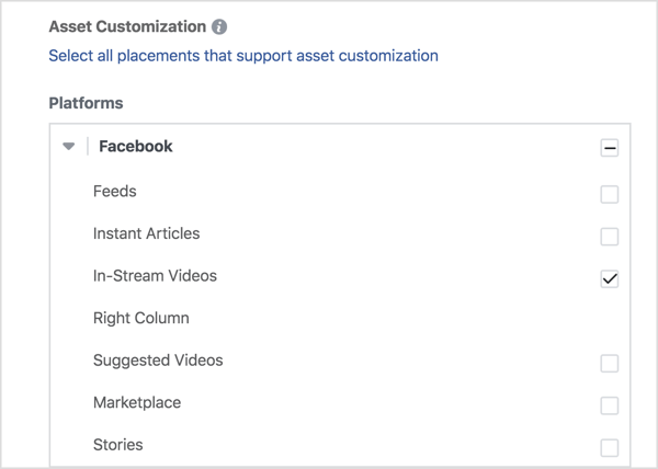 Ako želite prikazivati ​​svoje video oglase samo na Facebooku, odaberite Umetnuti videozapisi pod Facebookom.