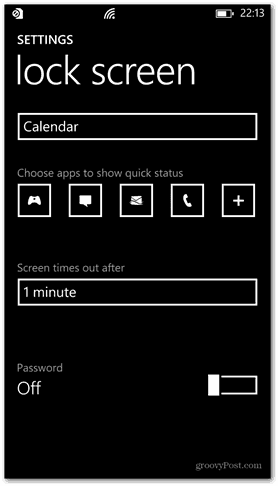 Windows Phone 8 prilagođavanje lozinke zaključanog zaslona isključeno