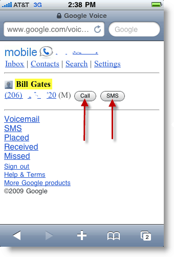Google Voice Mobile Nazovite ili pošaljite SMS Txt poruke
