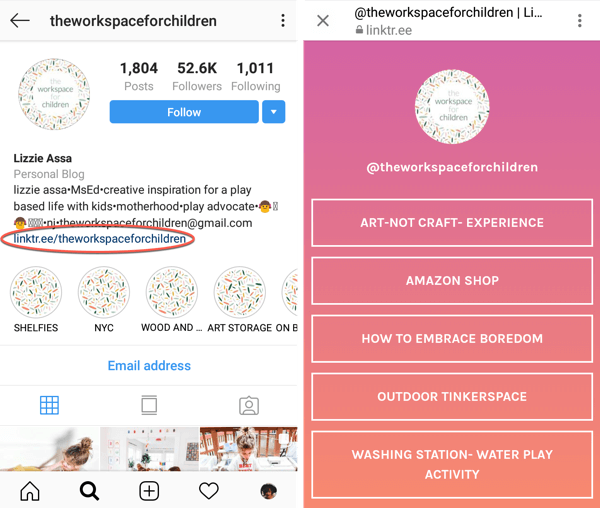 Kako dodati ili podijeliti vezu do Instagrama, primjer 3.