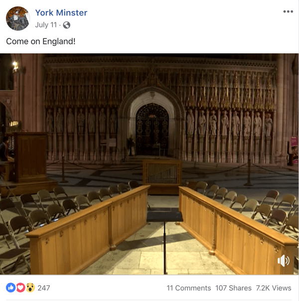 Primjer objave na Facebooku s aktualnom temom iz York Minstera.
