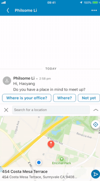 LinkedIn je najavio novi dodatak svojoj funkcionalnosti za razmjenu poruka koji omogućava korisnicima da podijele svoje mjesto ili lokaciju u blizini kako bi se sastali.