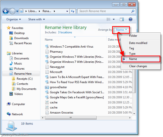 kako promijeniti raspored knjižnica u sustavu Windows 7