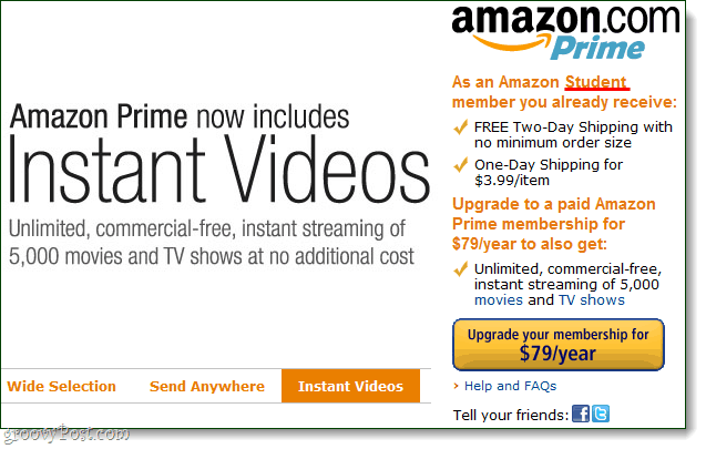Amazonovi trenutačni videozapisi, nisu primjenjivi na studentske račune