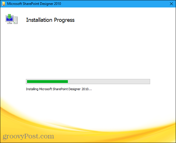 Napredak instalacije za instaliranje programa Microsoft Office Picture Manager u instalaciju Sharepoint Designer 2010