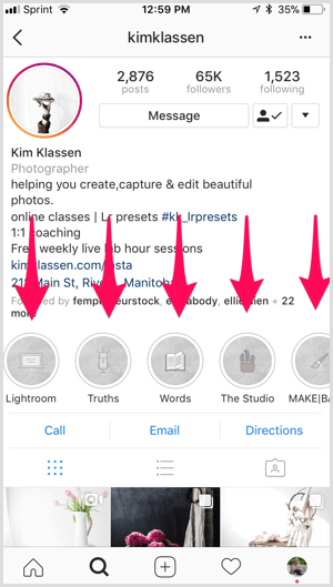 Istaknute fotografije marke Instagram na profilu Kim Klassen.