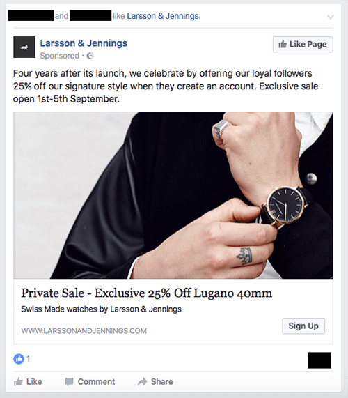 Oglas za ekskluzivnu prodaju marke satova Larsson & Jennings.
