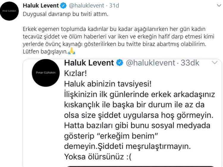 Haluk Levent Pınar prikupio je reakciju nakon dijeljenja koji je napravio nakon Gültekinovog ubojstva!