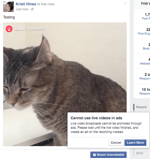 facebook live video boost nedostupan