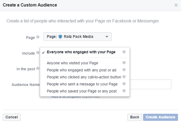 Stvorite prilagođenu publiku na temelju ljudi koji su komunicirali s vašom Facebook stranicom.