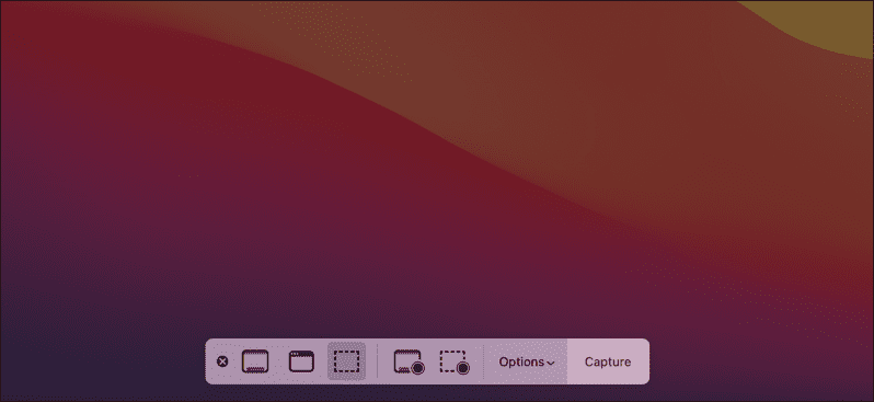 Traka s opcijama snimka zaslona za Mac