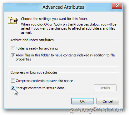 Windows 8 Advanced Properties - Omogućite EFS