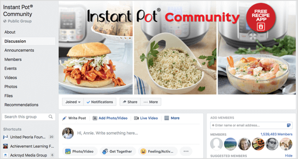 Facebook grupa Instant Pot Community s više od milijun članova.