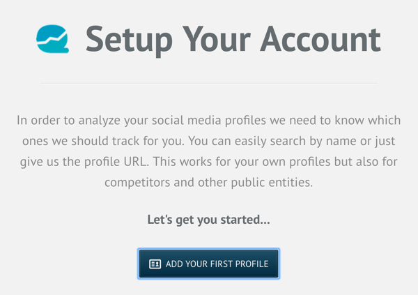 Registrirajte se za račun Quintly, a zatim kliknite Dodaj svoj prvi profil.