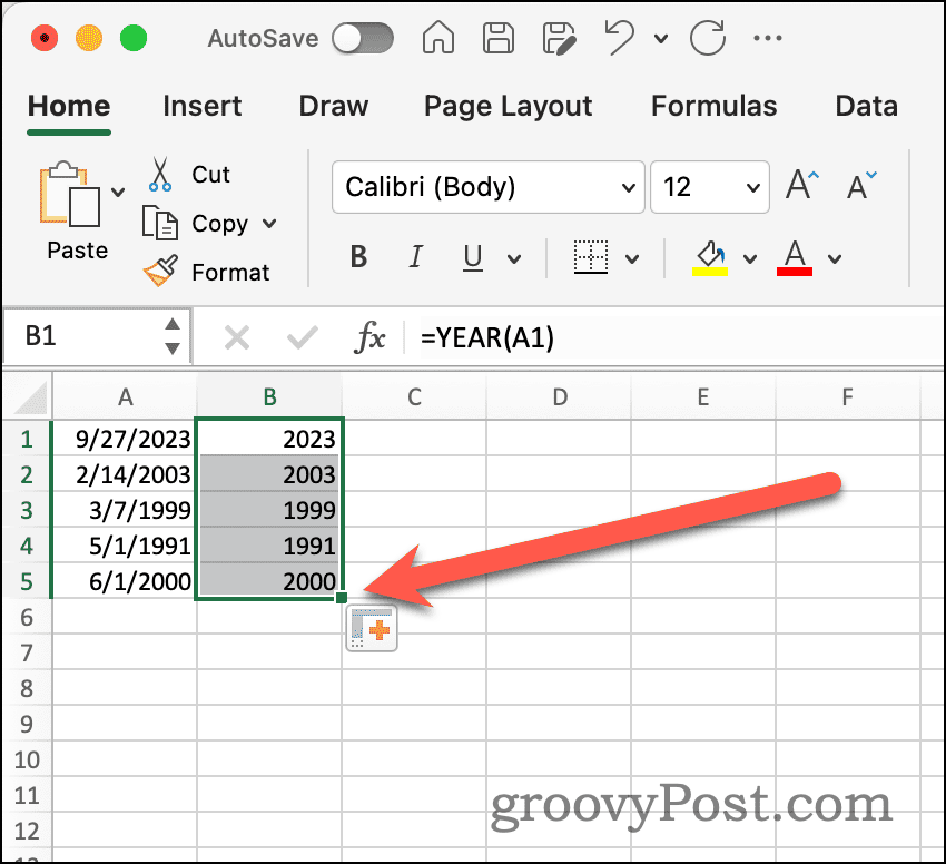 Ručka za automatsko popunjavanje u Excelu