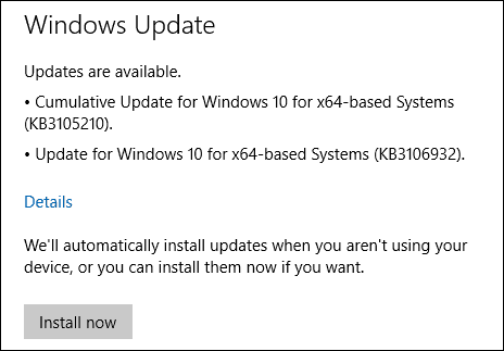 Ažuriranja sustava Windows 10 KB3105210 KB3106932