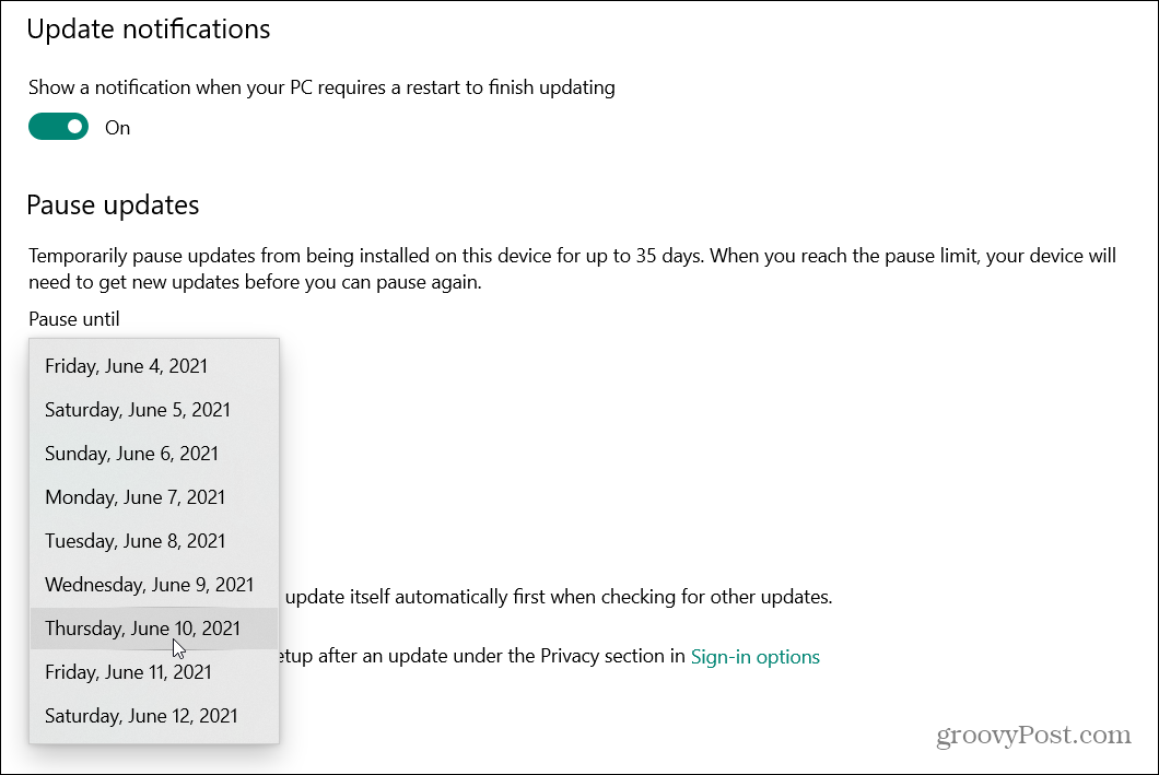 Kako odgoditi ažuriranje sustava Windows 10. svibnja 2021. (verzija 21H1)