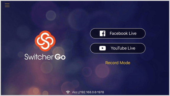 Zaslon Switcher Go na kojem možete povezati svoje Facebook i YouTube račune