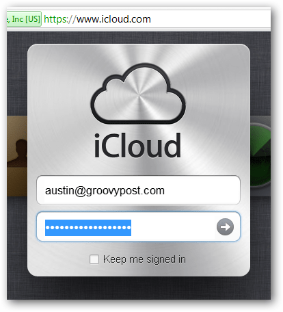 prijavite se na icloud.com