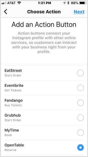 Instagram Dodajte zaslon gumba za rad nezavisnih usluga