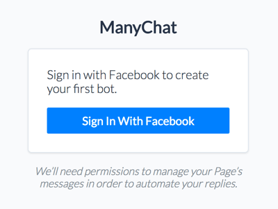 Prijavite se na ManyChat svojim Facebook računom.