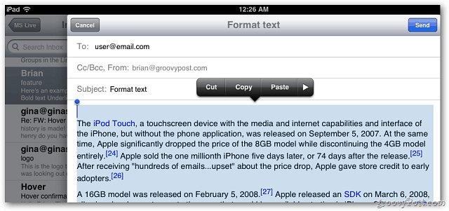 Apple iOS 5 Mail: Sad uključuje oblikovanje teksta u poruke