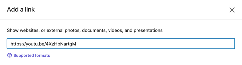 opcija postavki za dodavanje video veze u odjeljak vašeg istaknutog profila s povezanim osobama