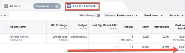 Pregledajte mjerne podatke o izvedbi Facebook oglasa u Facebook Ads Manageru.