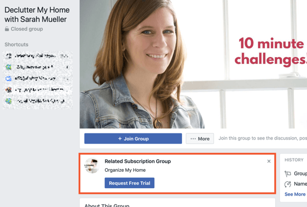 Kako koristiti značajke Facebook grupa, primjer povezane pretplatne grupe za Declutter My Home