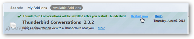 ponovo pokrenite thunderbird nakon instaliranja dodatka
