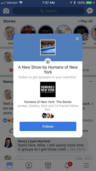 Facebook upozorava mobilne korisnike kada su nove epizode gledanja dostupne za gledanje.
