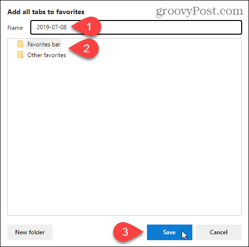 Dodajte sve kartice u dijaloški okvir favorita u Chromium-ovom Edgeu