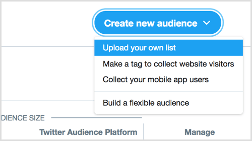 prenesite vlastiti popis da biste stvorili novu publiku putem Twitter oglasa