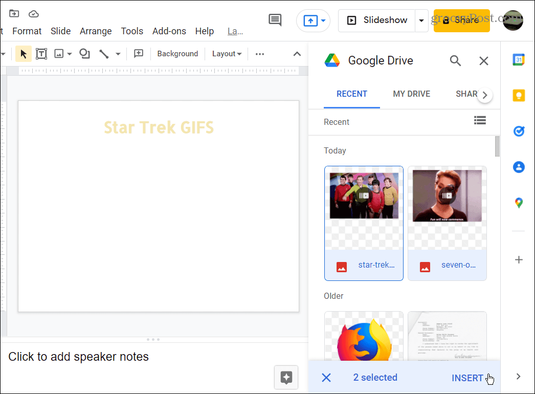 odaberite GIF-ove za korištenje s Google diska