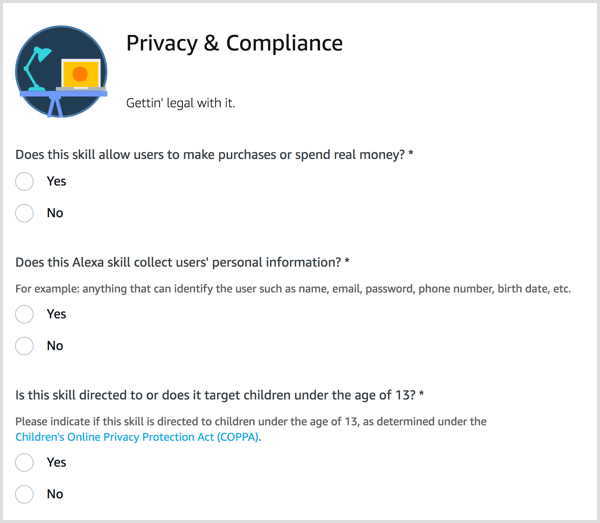 Odgovorite na pitanja o privatnosti i usklađenosti za svoje Alexa znanje.