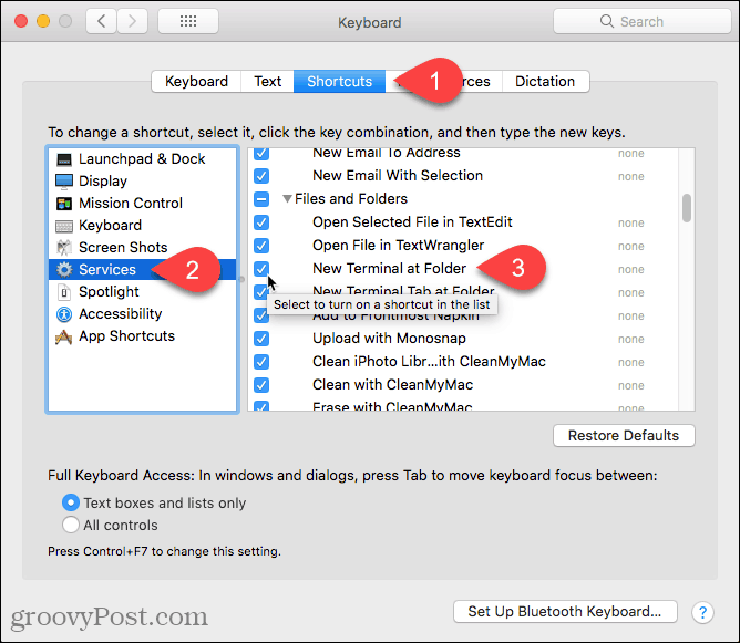 Uključite Novi terminal na usluzi Folder