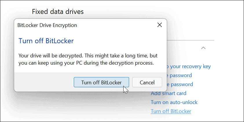 Isključite BitLocker potvrdite