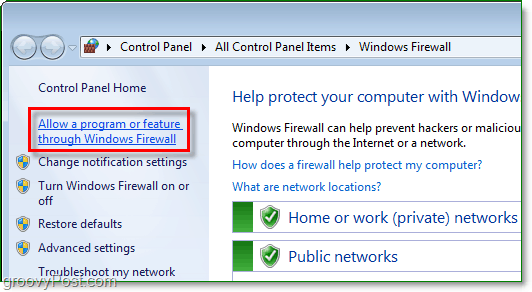 dopustiti program ili značajku kroz vatrozid Windows 7