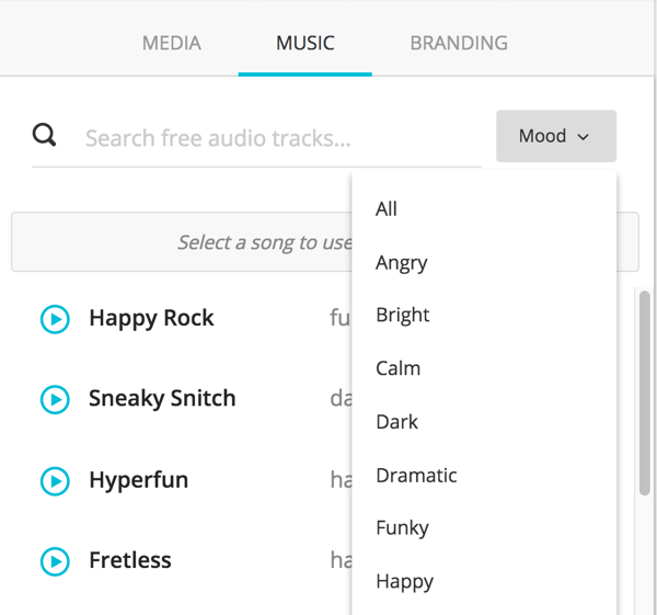 S padajućeg popisa Mood odaberite vrstu glazbe koju želite dodati.