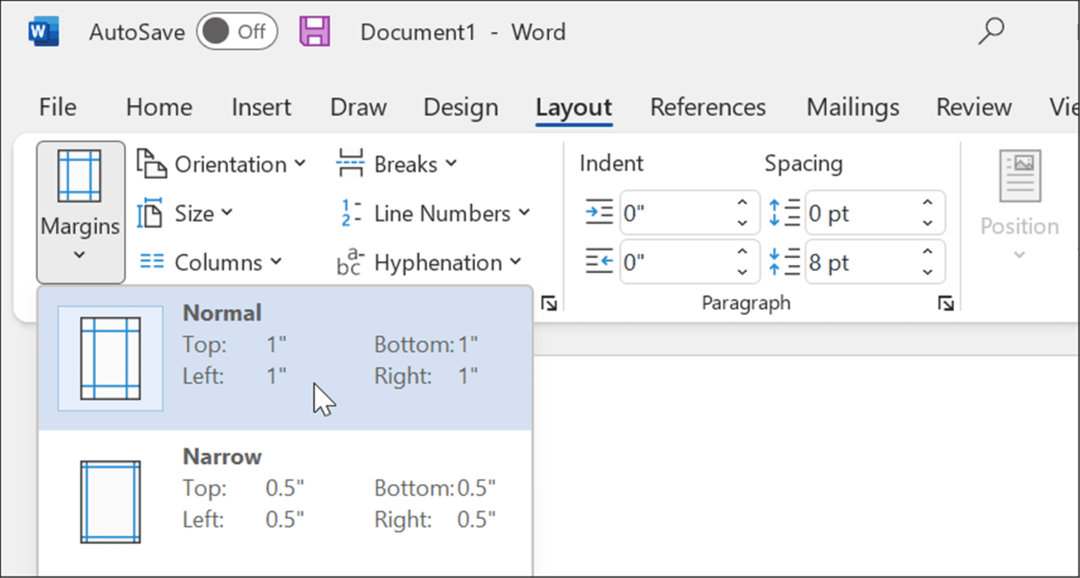 normalne margine koriste mla format u Microsoft Wordu