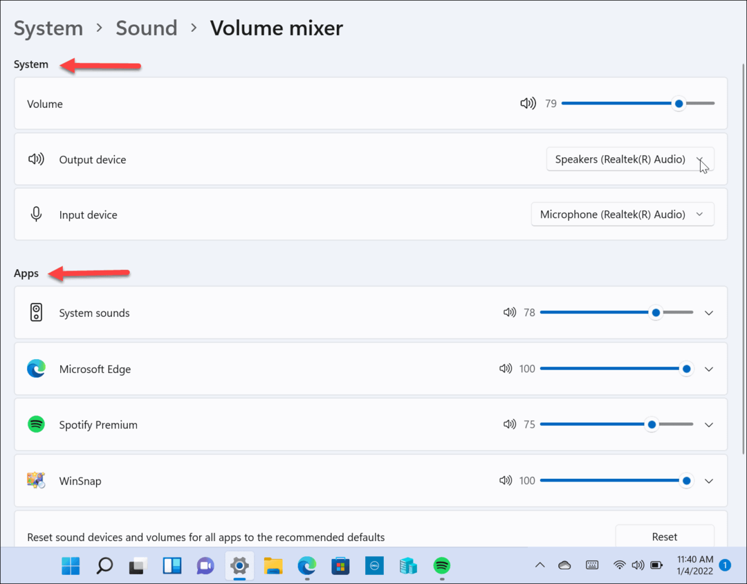 Mixer glasnoće Windows 11