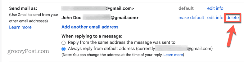 gmail izbrisati alias