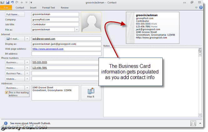 Izradite vCard u programu Outlook 2010