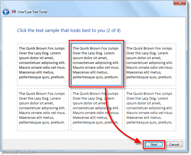 2. korak kalibriranja clearType-a u sustavu Windows 7